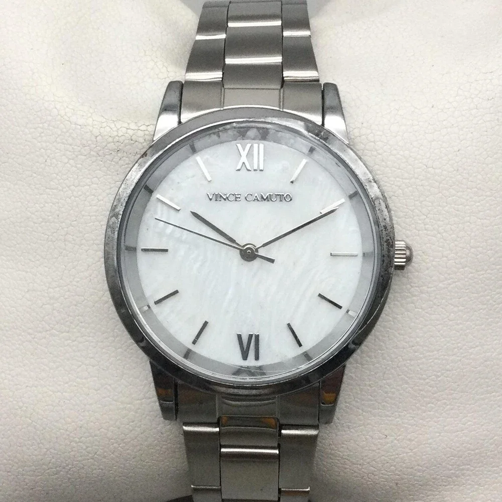 Vince Camuto Womens Watch 32mm White MOP Dial Silver Tone Stainless 7.25